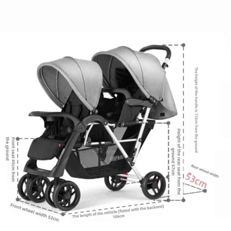 Poussette double légère pour bébé, peut s'asseoir ou s'allonger, siège avant et arrière pliable
