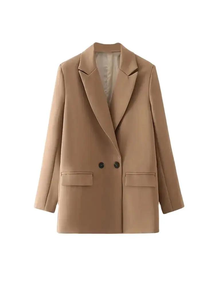 Femmes Chic bureau dame Double boutonnage Blazer Vintage manteau mode col cranté à manches longues d