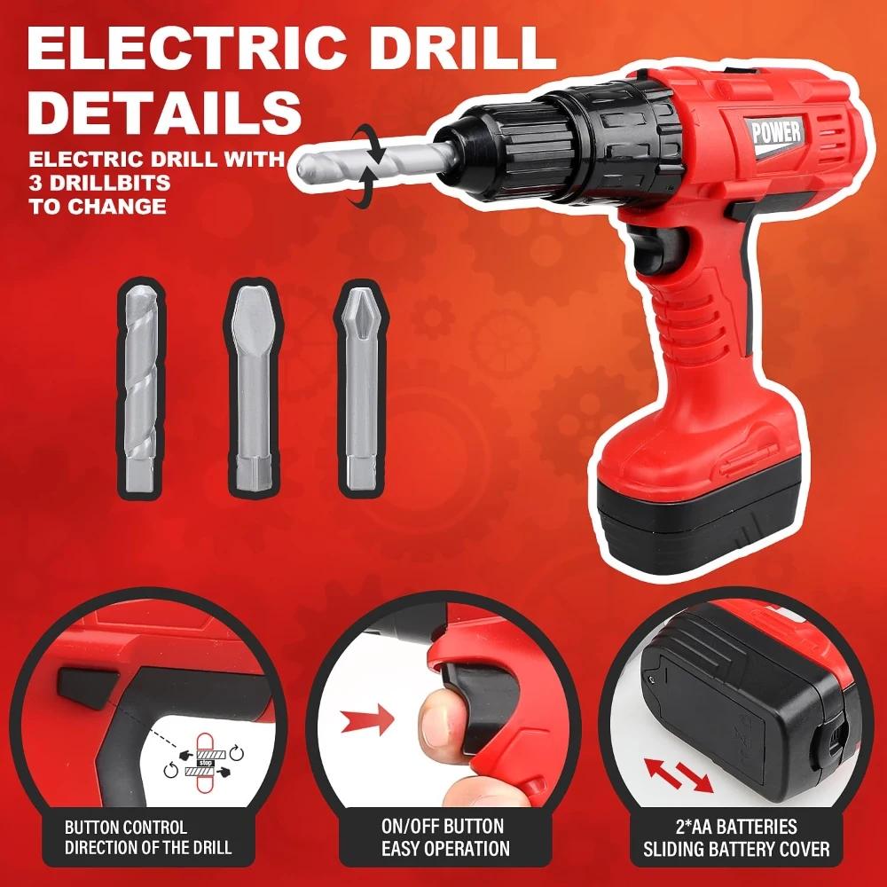 Ensemble d'outils pour enfants avec perceuse jouet électrique Kit de jouets de construction alimenté