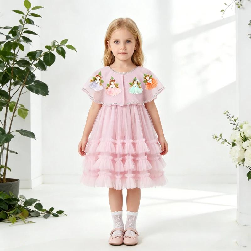 Robes et ensembles pour enfants, robe de princesse rose faite à la main avec fleurs 3D, robes d'anni