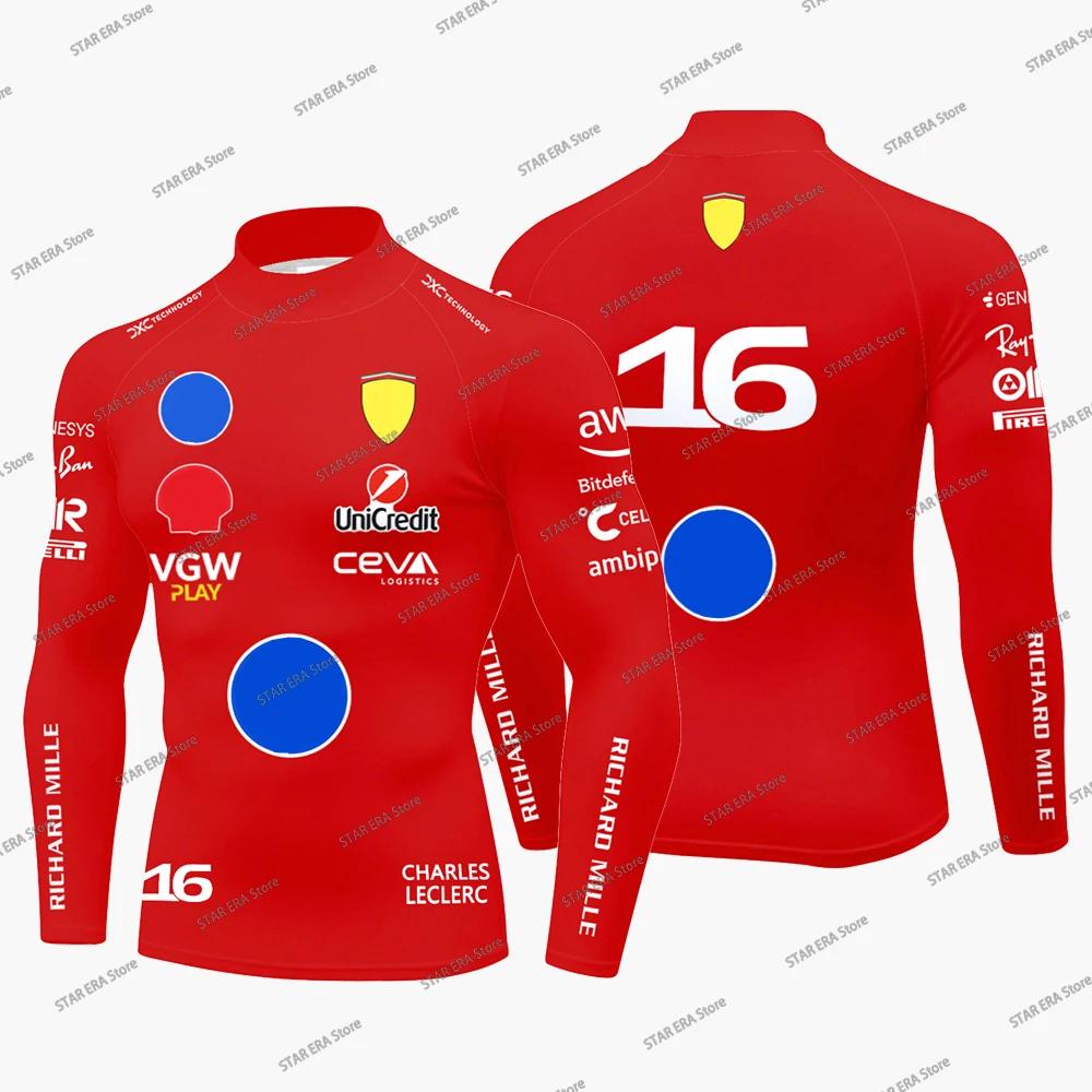 T-shirt de compression de course Charles Leclerc 16 pour hommes, Hamilton 44, col montant, manches l