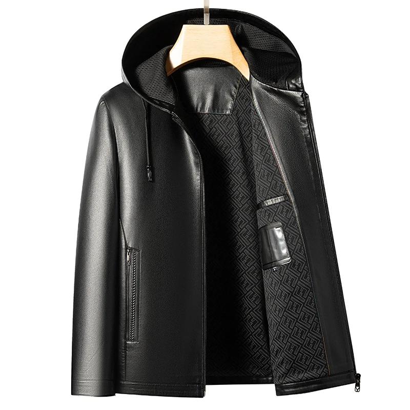 YN-2583 nouvelle veste en cuir à capuche pour hommes printemps et automne haut mince hiver en peluch