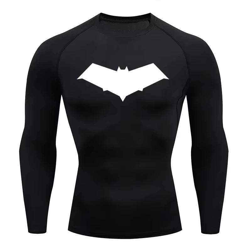 T-Shirt de Compression pour hommes, imprimé chauve-souris, séchage rapide, haut d'entraînement, Fitn