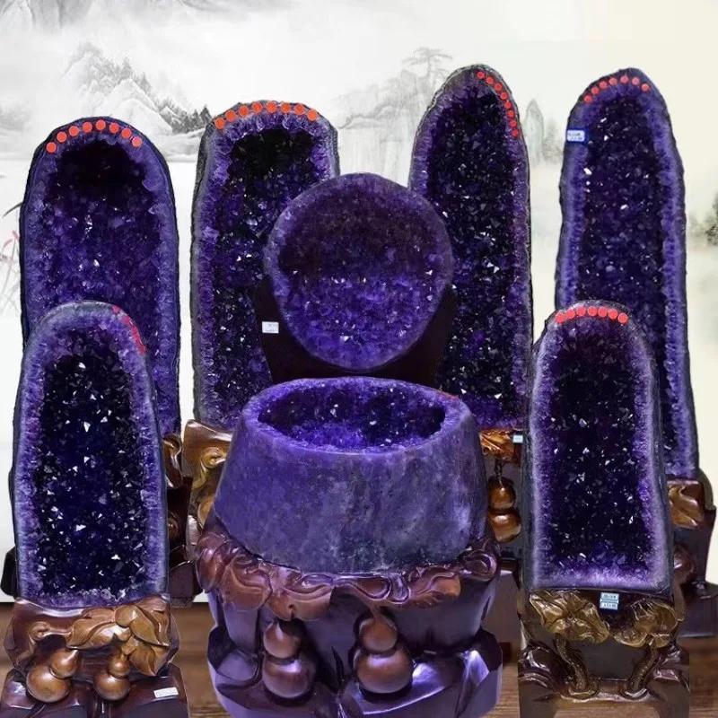 Grotte d'améthyste naturelle d'uruguay, ornements de déode violette, bassin au trésor, démagnétisati