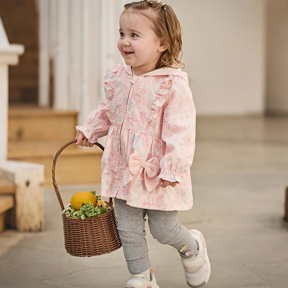 Vestes imperméables Dave Bella pour filles, automne printemps, veste à capuche à imprimé floral pour