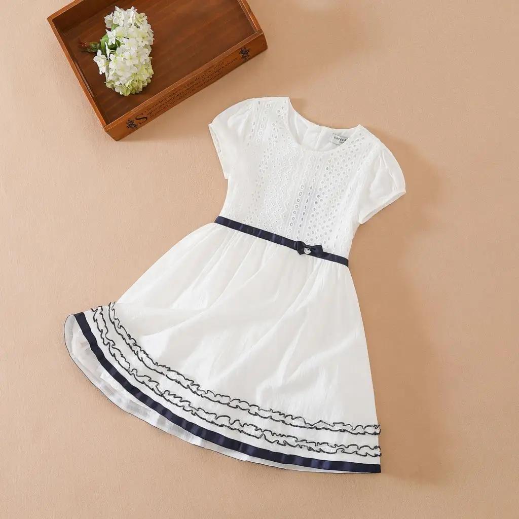 Robe d'été en coton à col rond, à fleurs blanches, vêtements de mariage pour enfants, robe de prince