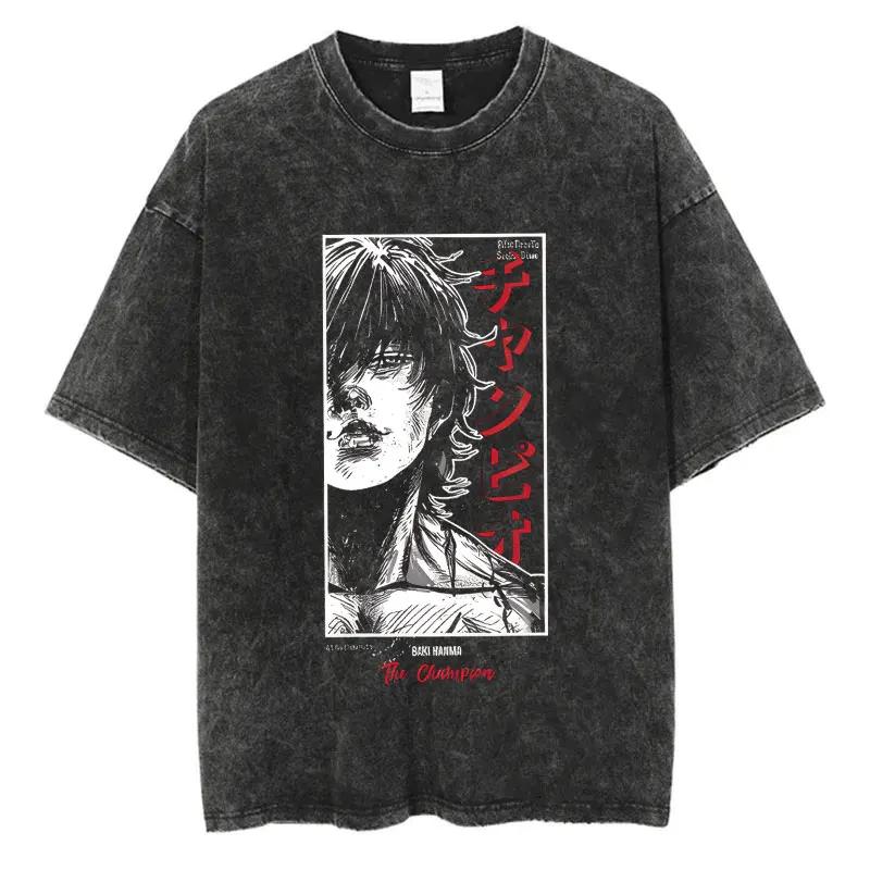 Anime Baki Haman t-shirts Harajuku Vintage 100% coton 2024 nouveau T-shirt lavé pour hommes Hip Hop 