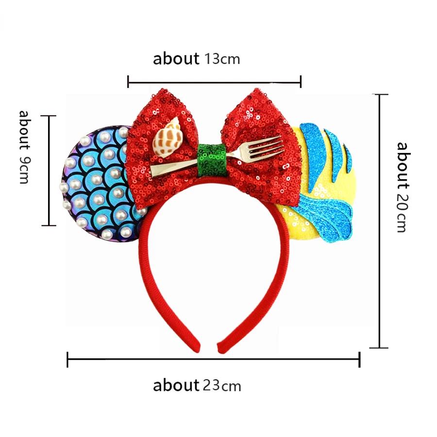 Bandeaux oreilles de Mickey Mouse série sirène pour femmes, accessoires de cheveux de fête, nœuds à 