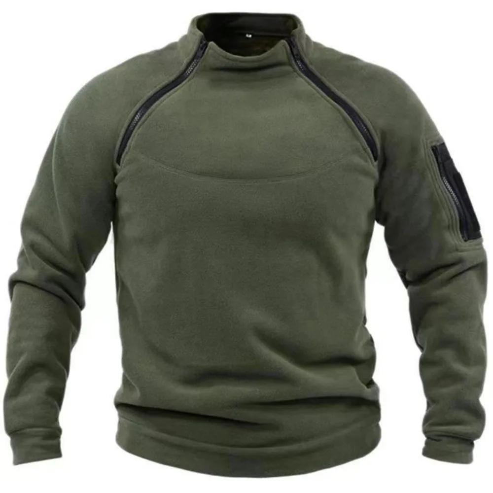 Sweat-shirt polaire pour hommes, chaud et respirant, avec fermeture éclair tactique, col debout, man