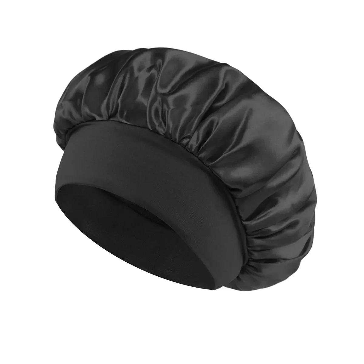 Bonnet en Satin pour femmes, pour dormir, soins capillaires, Bonnets en soie, solide, à larges bords