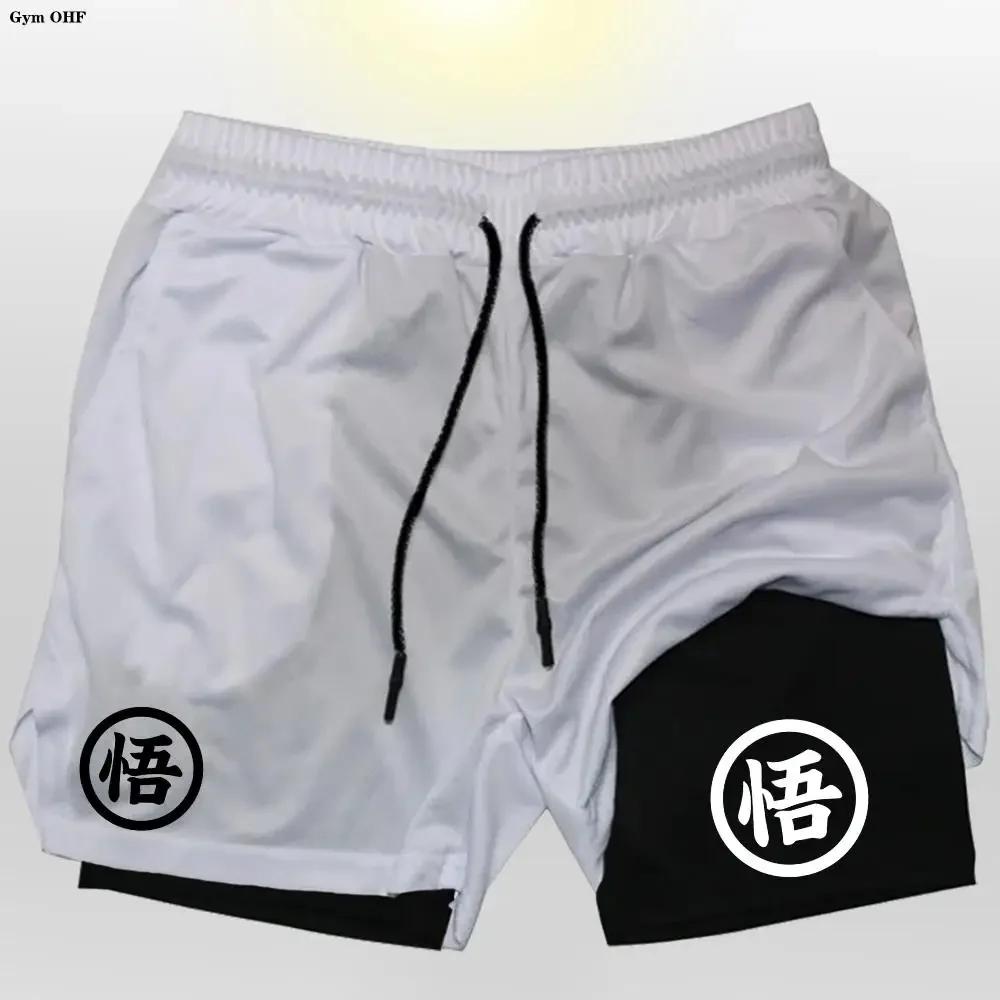Goku Anime short de course hommes Fitness gymnastique entraînement 2 en 1 short de sport séchage rap