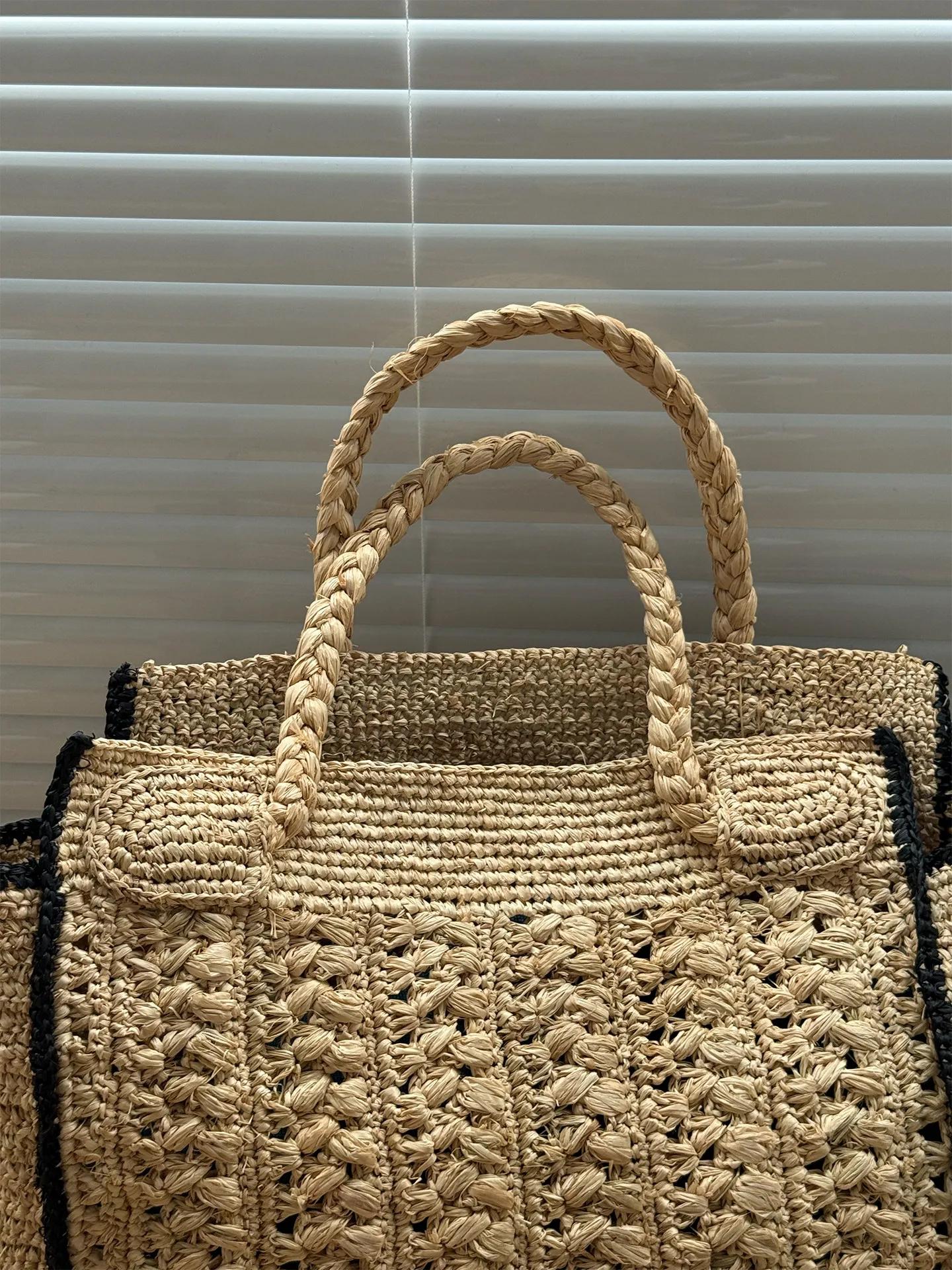 Sac de plage tressé vintage français Lafite, fait main, polyvalent, grande capacité, pour femme, ten