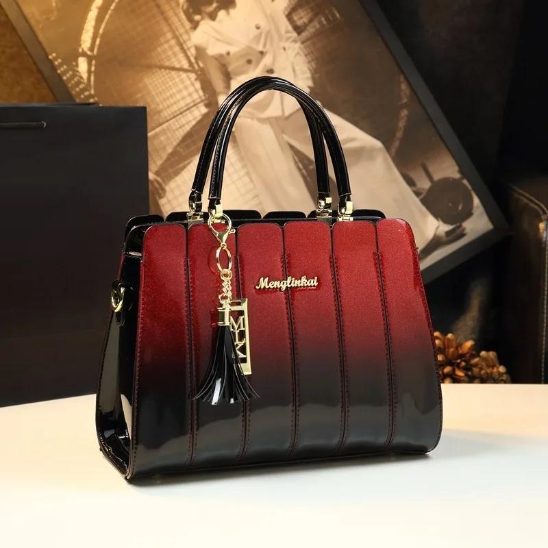 Sac polyvalent en cuir verni pour femmes, nouveau style, sac pour maman d'âge moyen, sac à main à ba