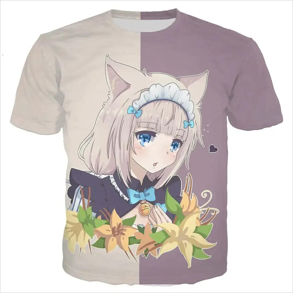 Nouveau Cool Tee Pour Hommes/femmes Nekopara Chocolat Vanille 3D Imprimé Mignon Anime À Manches Cour