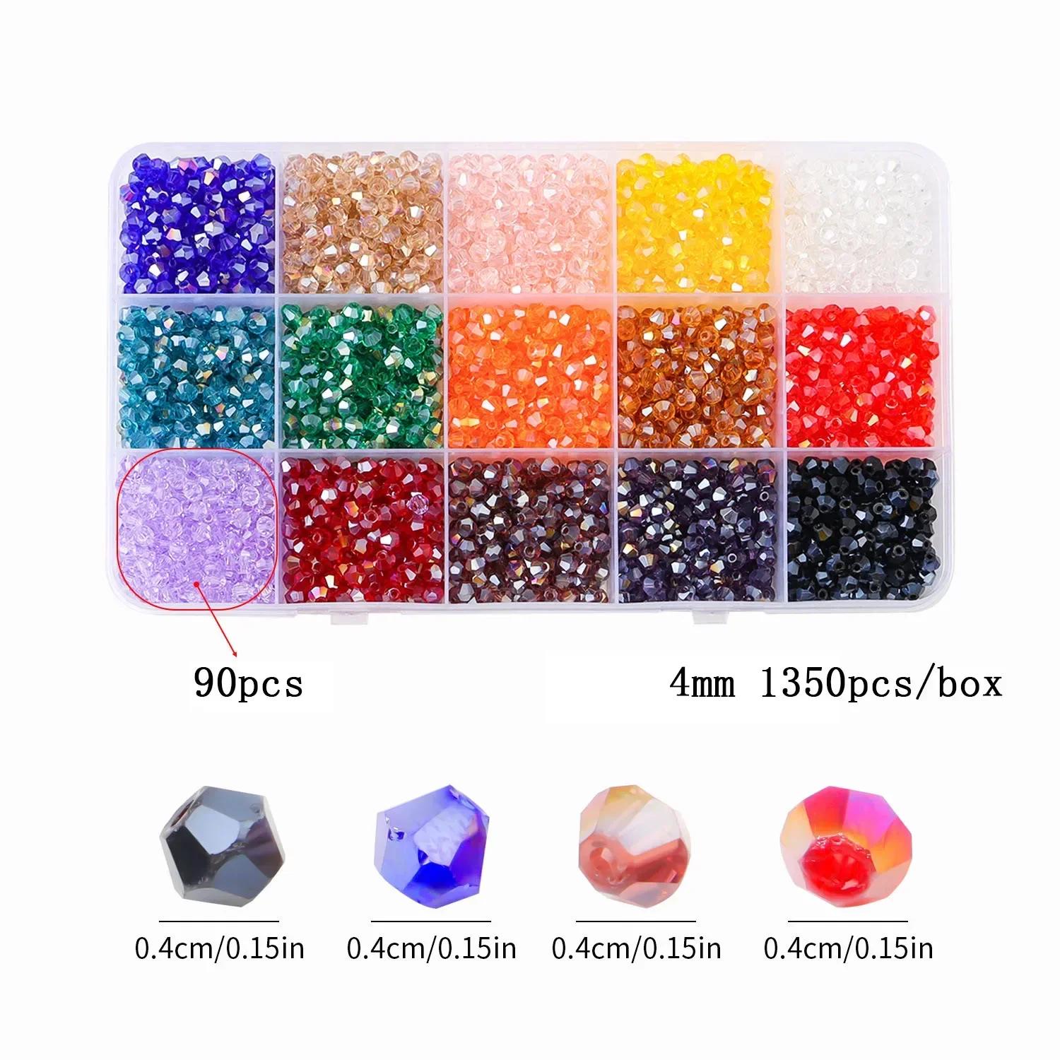 Ensemble de perles en verre de cristal Bicone de 24 couleurs, avec mallette de rangement, perles à f