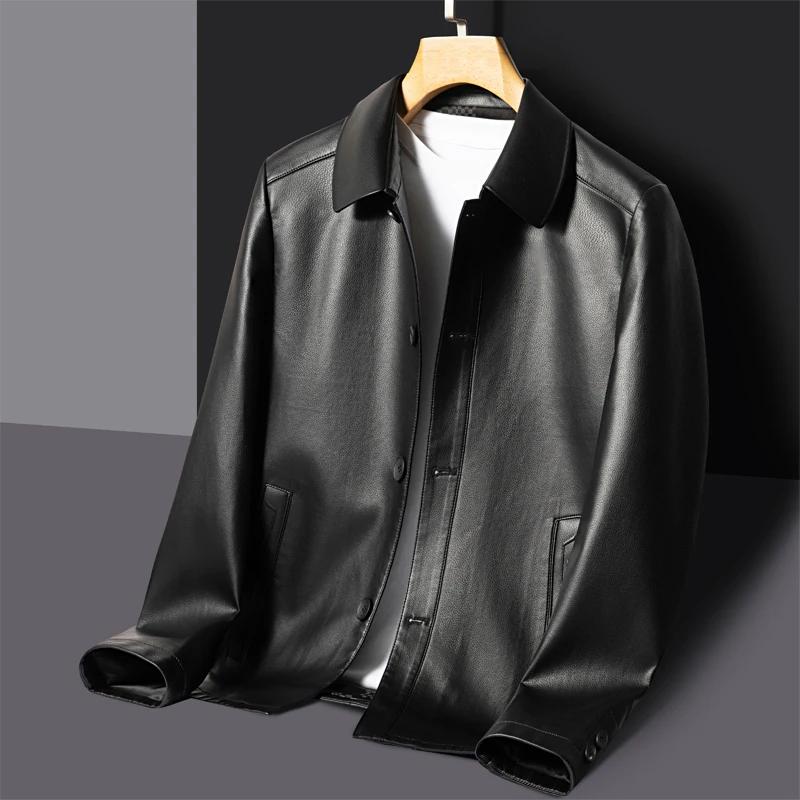 YN-2582 printemps nouveau manteau en cuir véritable bouton haut de haute qualité manteau en peau de 