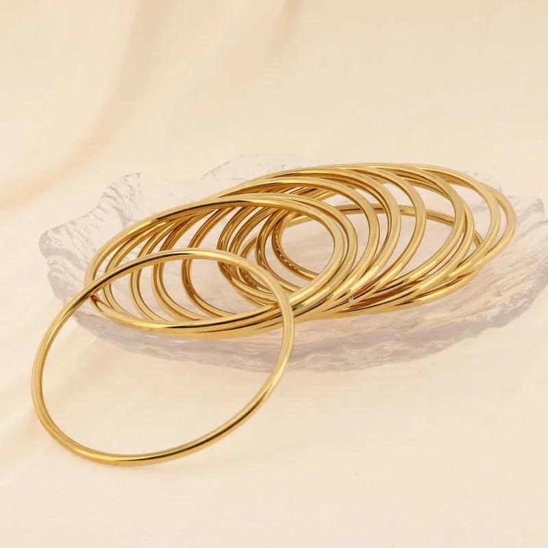 Bracelet Simple en acier inoxydable pour femmes et hommes, couleur or argent, fil géométrique rond, 