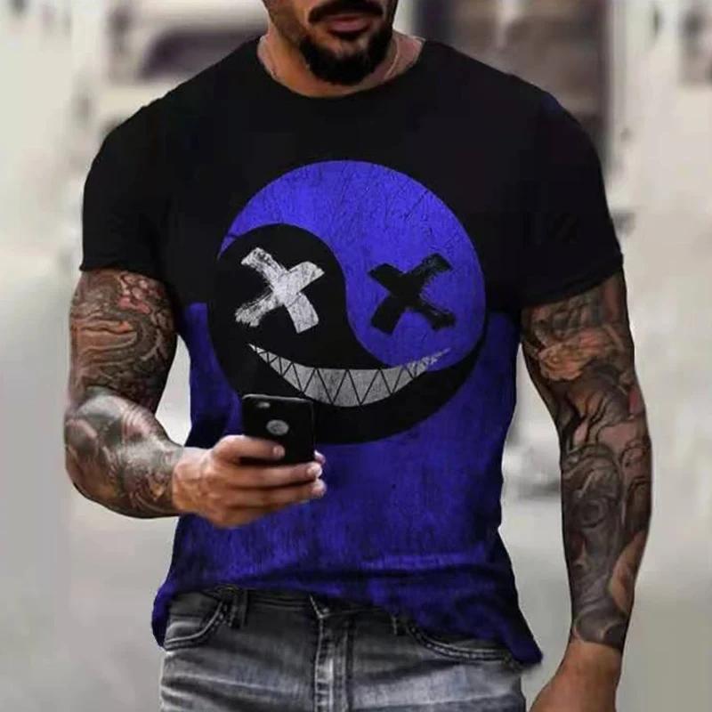 2024 nouveau T-shirt surdimensionné pour hommes décontracté à manches courtes Hip Hop visage sourian