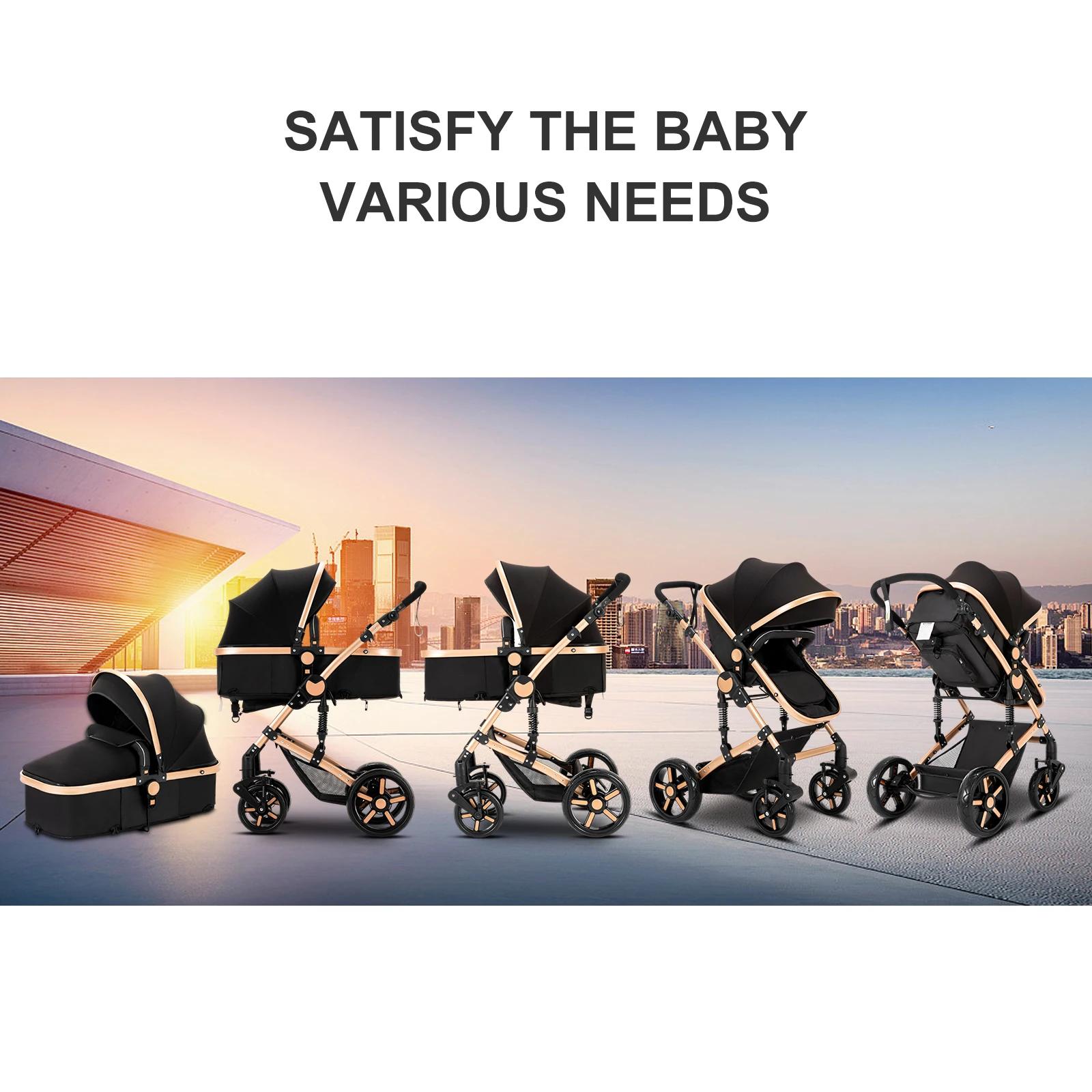 Poussette de luxe 3 en 1 pour bébé, avec siège auto et berceau, landau de paysage haut, légère, faci