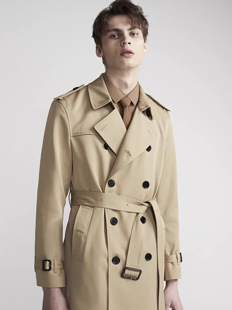 Mauroicardi printemps automne Long Chic kaki Trench manteau hommes ceinture Double boutonnage élégan