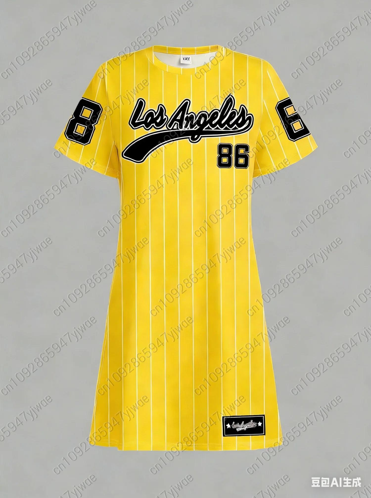 Robe T-shirt ample décontractée pour femme été 2026 NO.86 LOS ANGELES Imprimé Col rond Manches court
