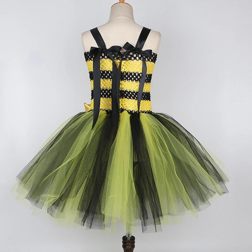 Costumes d'abeilles à fleurs pour bébés filles, robe Tutu jaune et noire avec ailes, tenues d'annive