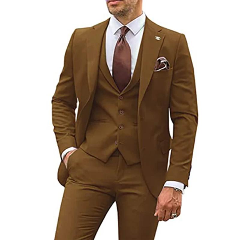 Costumes beiges 3 pièces pour hommes, coupe cintrée, smoking De marié, costumes De mariage, meilleur