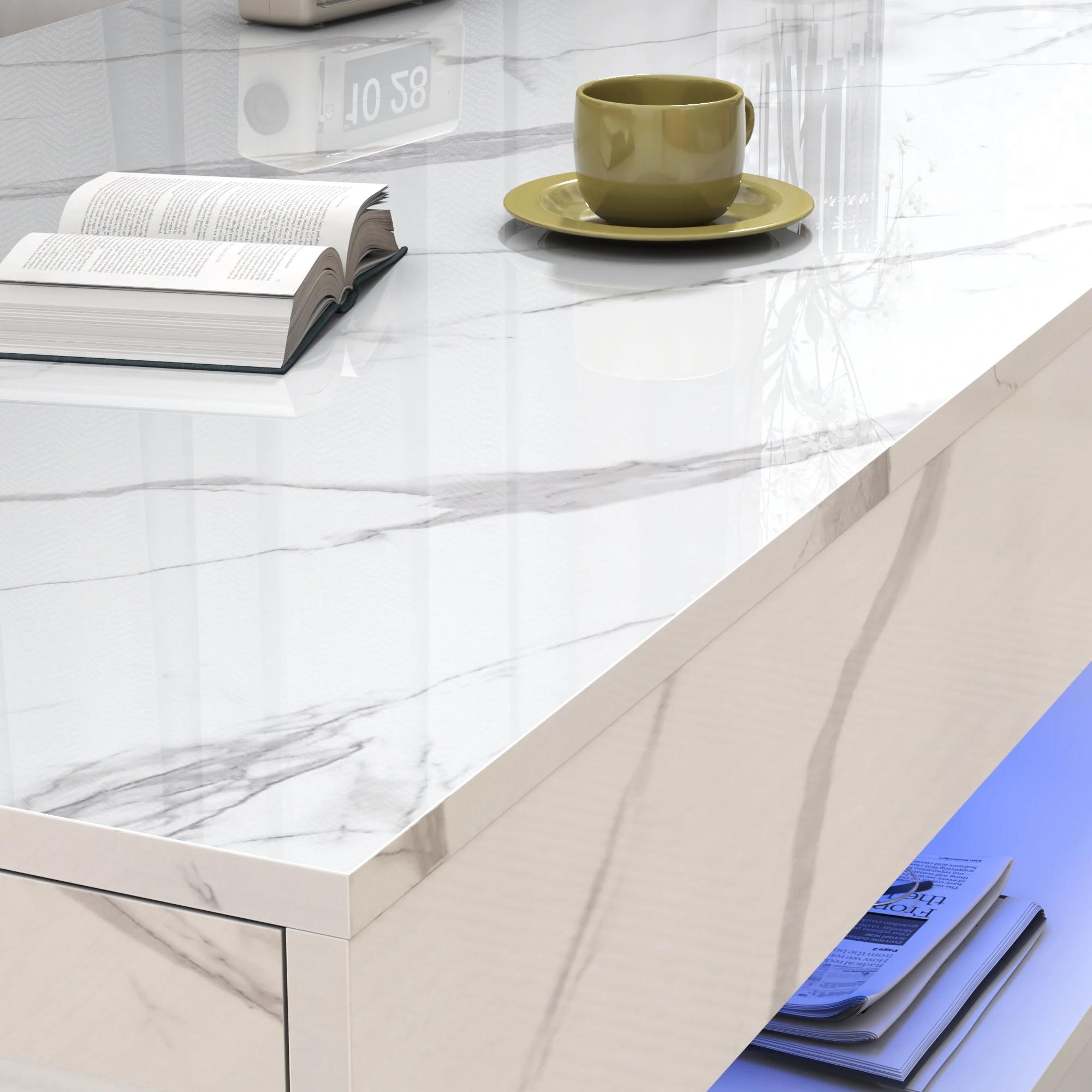 Table basse moderne avec lumières LED, table basse avec 2 rangements, design double couche, salon