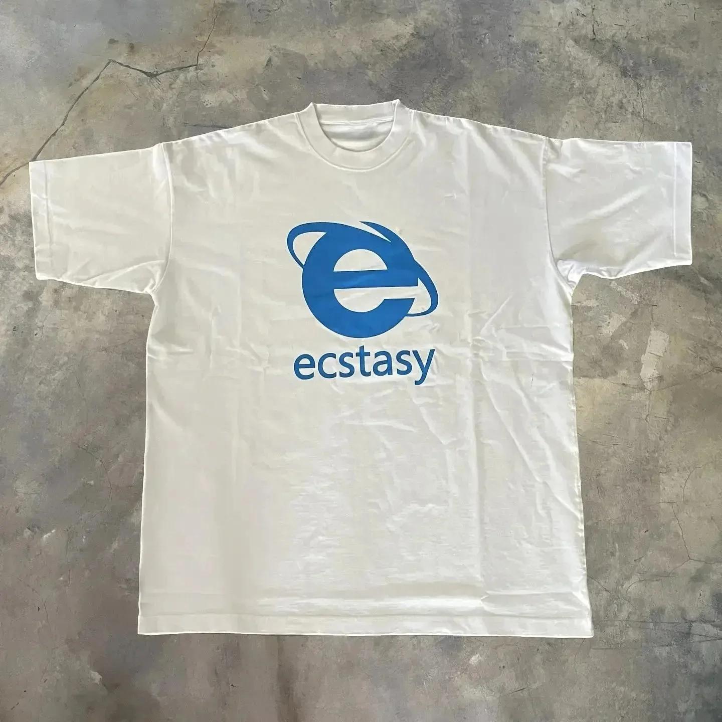 Streetwear Ecstasy nouveau T-shirt Y2K hommes Harajuku blanc T-shirt lettre impression surdimensionn