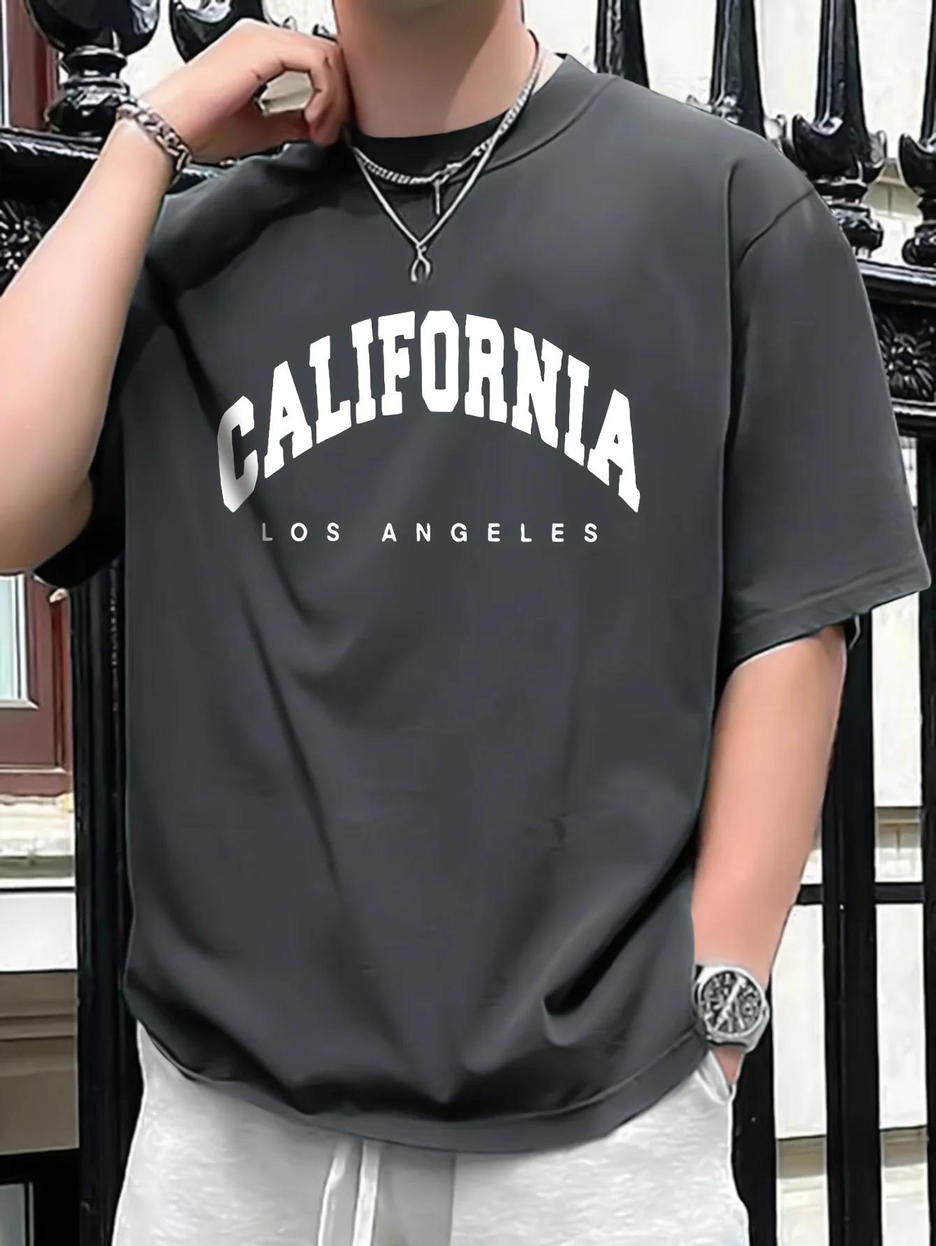 Été hommes 100% pur coton décontracté coupe ample plus californie imprimé sport confortable col rond