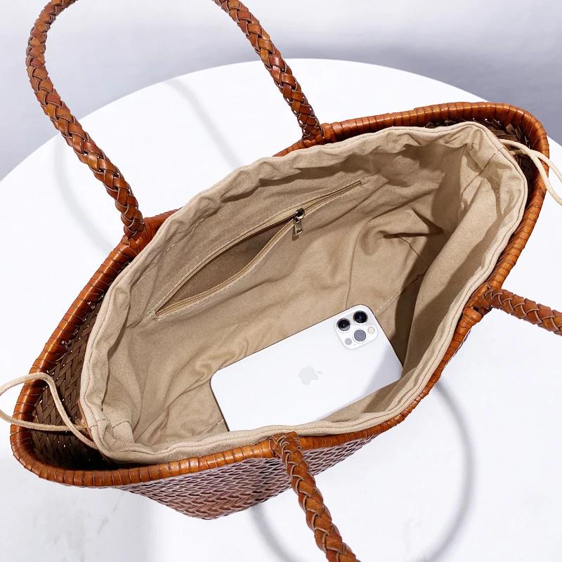 Sacs fourre-tout en cuir véritable tissés à la main pour femmes sacs à main et sacs à main de créate