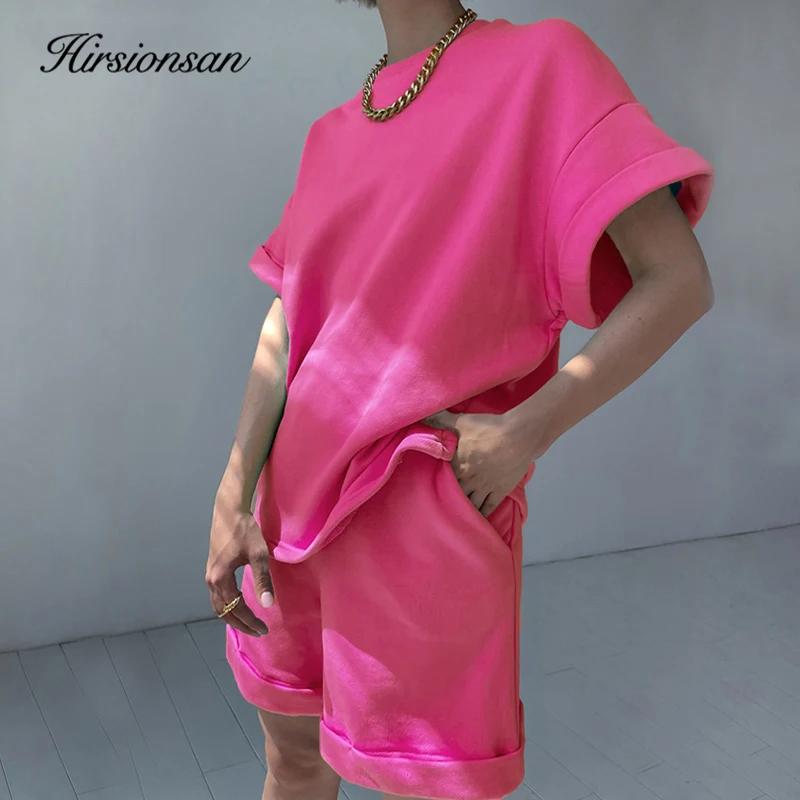 Hirsionsan-Ensemble deux pièces en coton pour femme, t-shirt à manches courtes et pantalon court tai