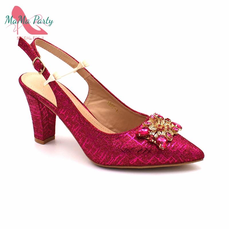 Ensemble chaussures et sac pour femmes africaines, couleur fuchsia, design classique italien, haute 