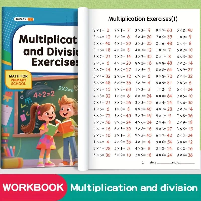 Cahier de travail sur la table de multiplication pour enfants, version anglaise de 48 pages, livre d