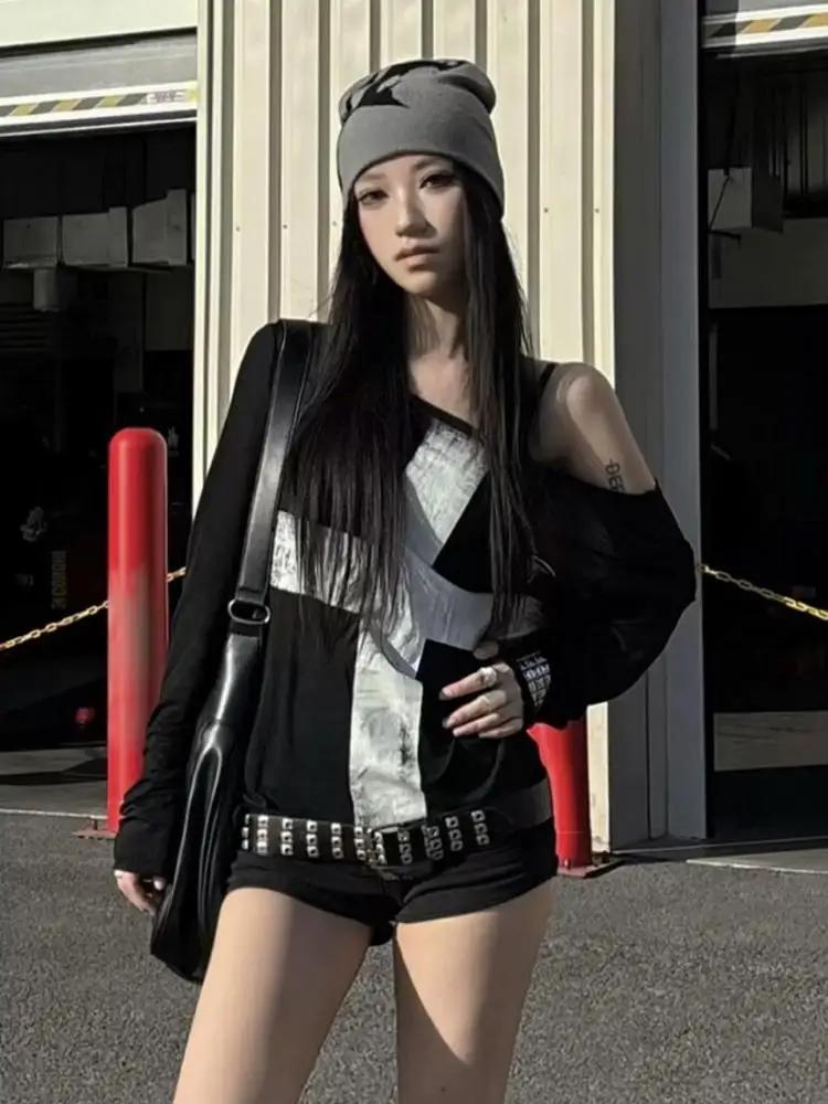 Seeslim imprimé croix graphique t-shirts femme à manches longues Blck Goth automne printemps hauts t