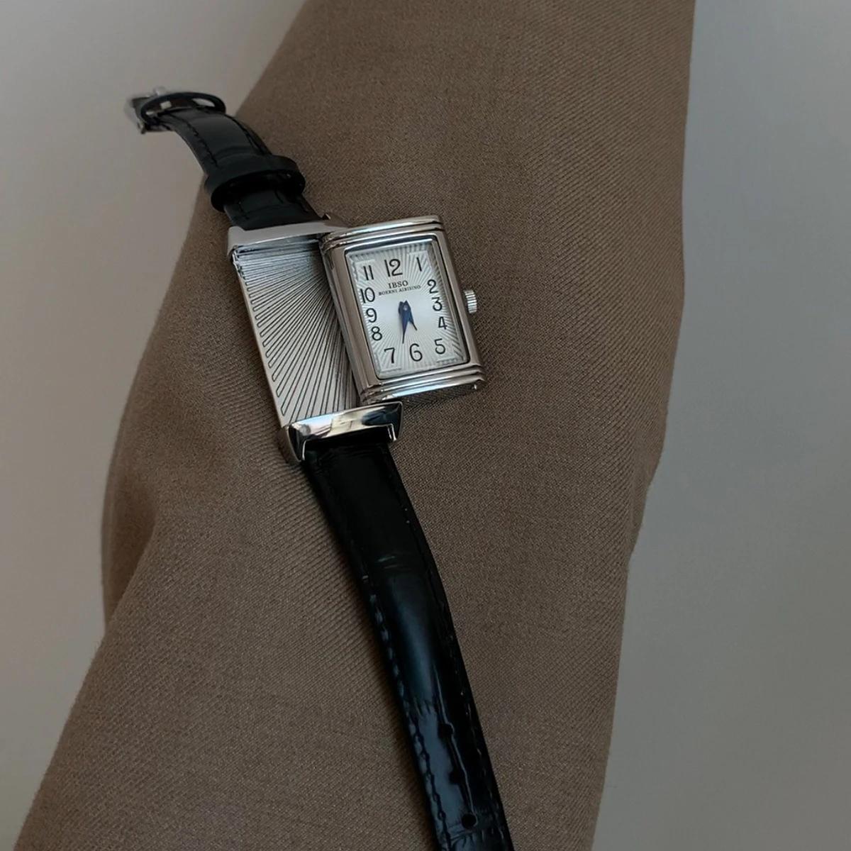 Montre numérique carrée à Quartz en cuir, Design coulissant de tempérament de Niche rétro, exquise e