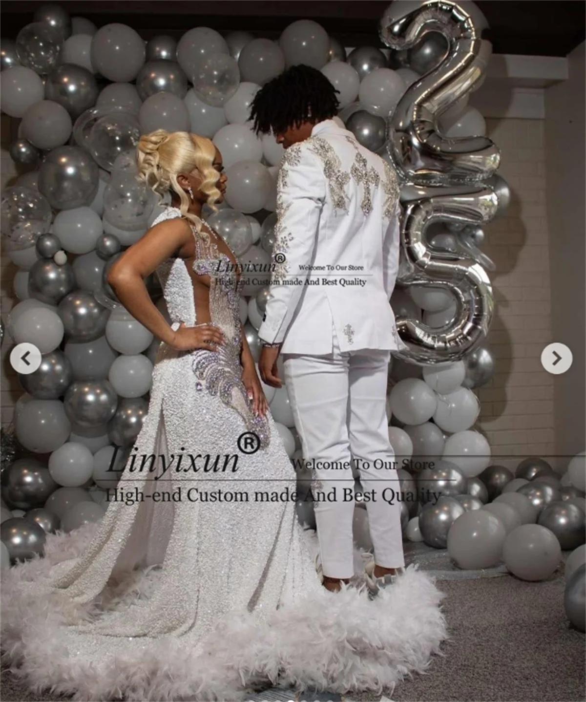 Appliques de luxe Tuxedos perlés mariage métal embelli hommes costumes 2 pièces ensembles mariage ma