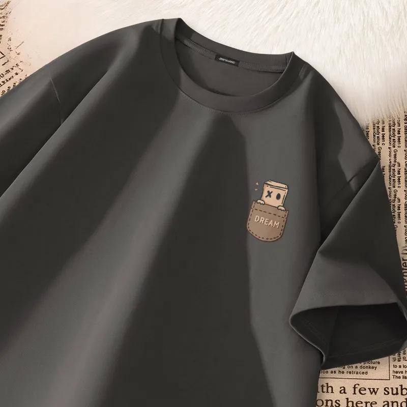 T-shirt à manches courtes imprimé style vintage américain pour homme, coupe ample et oversize, col r