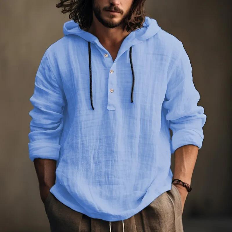2025 nouveaux hommes blouse décontractée coton lin chemise hauts amples à manches longues t-shirt pr