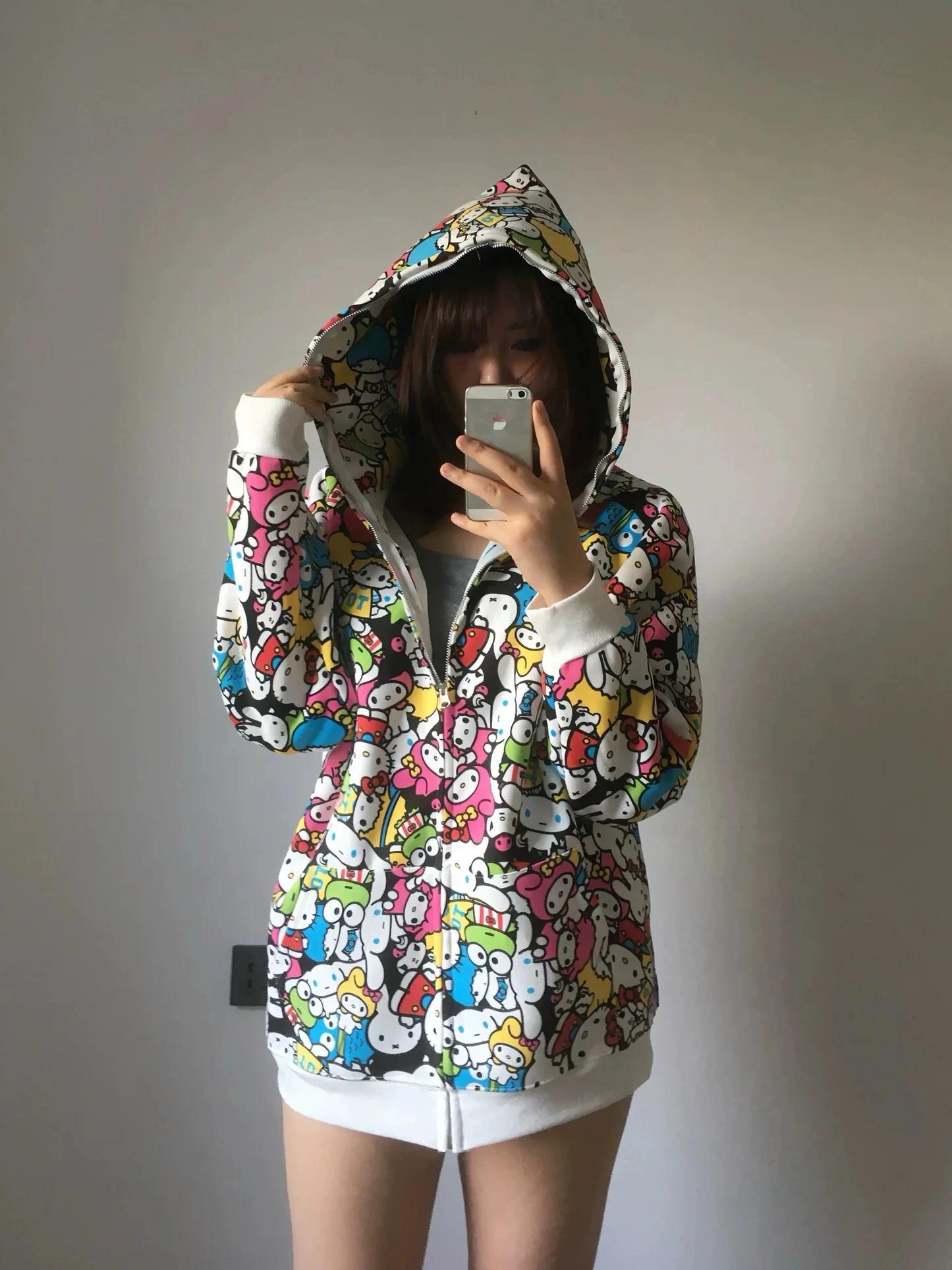 Sanrio – sweat à capuche coloré pour hommes et femmes, veste d'automne surdimensionnée, décontracté,