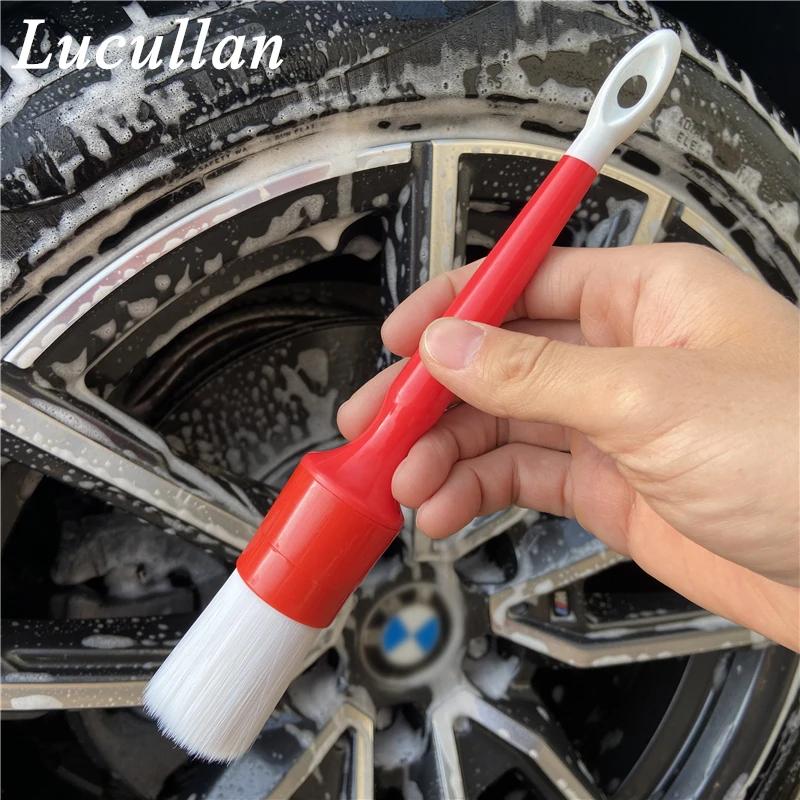 Lucullan – brosses de détail de voiture à manche rouge, ensemble de 5 pièces, cheveux doux, Accessoi