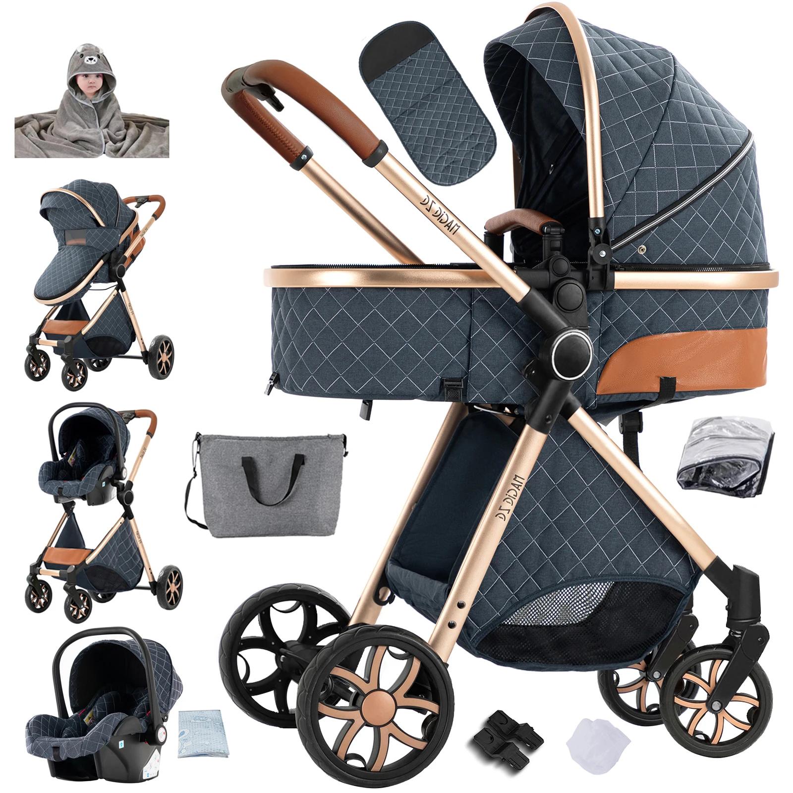 Poussette Bébé Élégante 3-en-1, Conception Premium avec Siège Auto Sécurisé, Nacelle Confortable et 