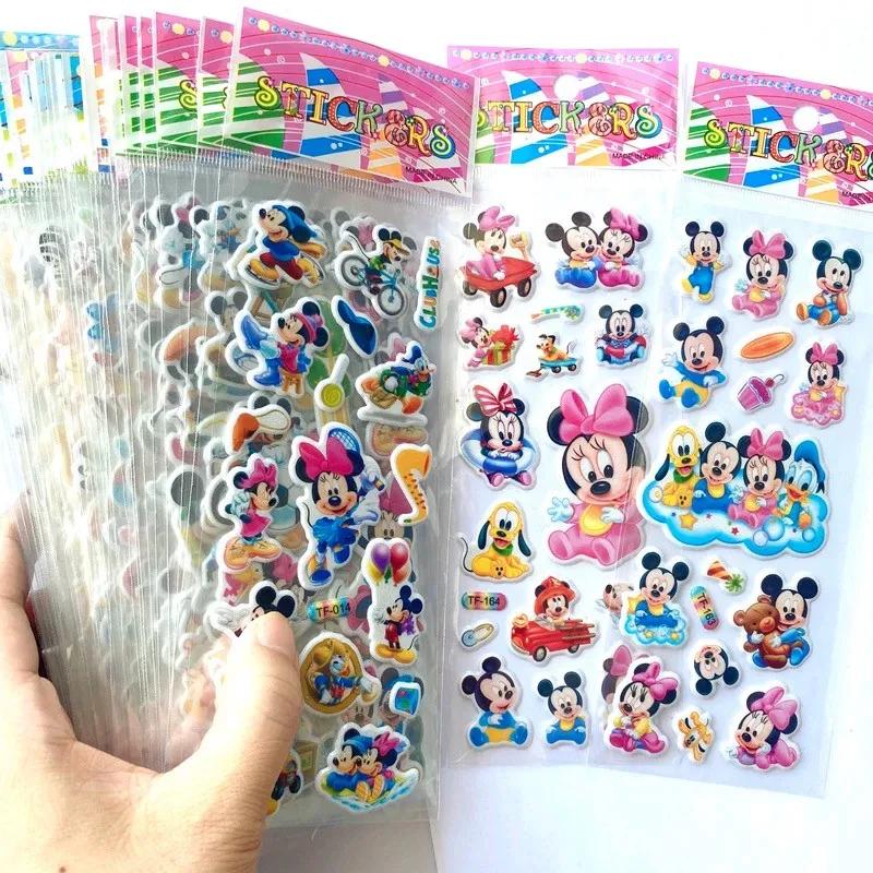 Autocollants de jouets Mickey Mouse Minnie 3D, 6/12 pièces, dessin animé pour enfants, pâte à bulles