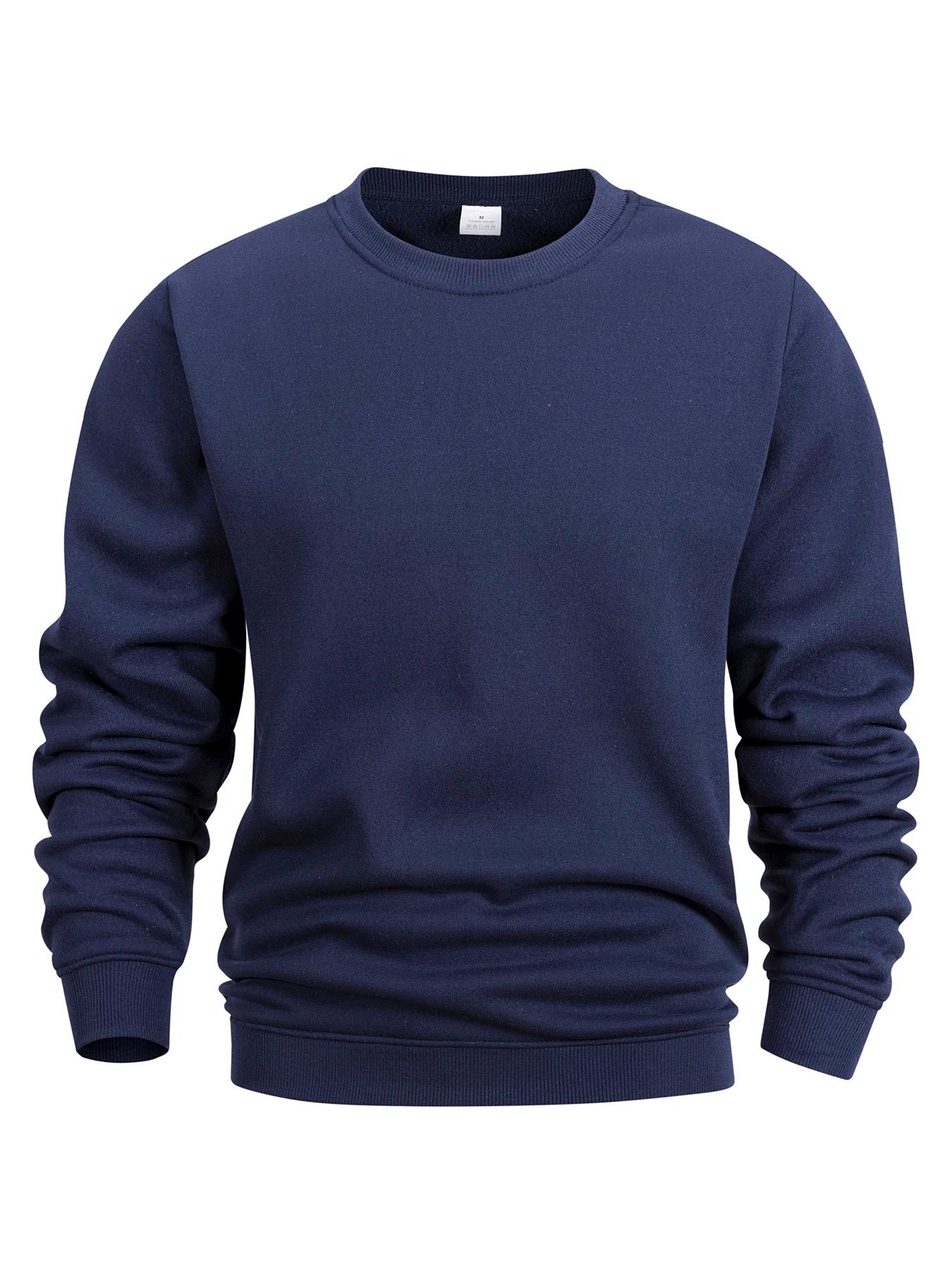 Sweat-shirt à col rond pour hommes, couleur unie, printemps, extérieur, décontracté, quotidien, manc