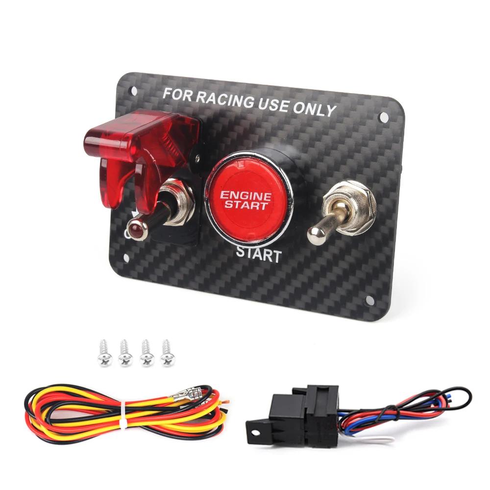 Panneau de commutation d'allumage LED en Fiber de carbone véritable, 3 boutons, 12V, Modification de