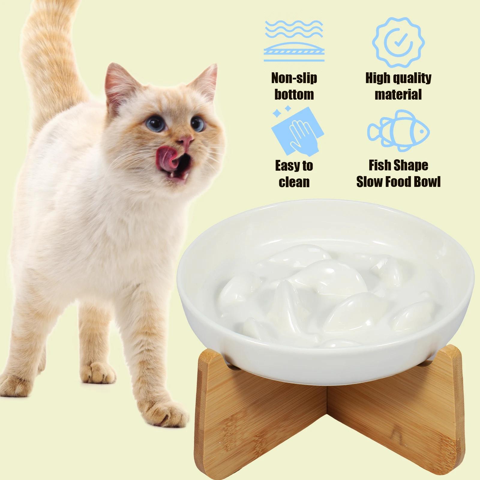 Bol pour chat surélevé bols pour chat surélevés avec support en bois bol d'alimentation lente en cér