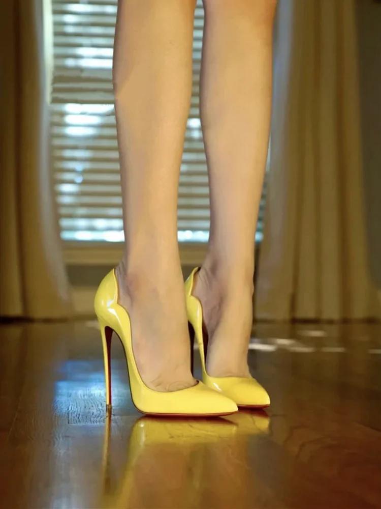 Talons hauts en cuir verni pour femmes, chaussures à bouche peu profonde, couleur personnalisée, mod