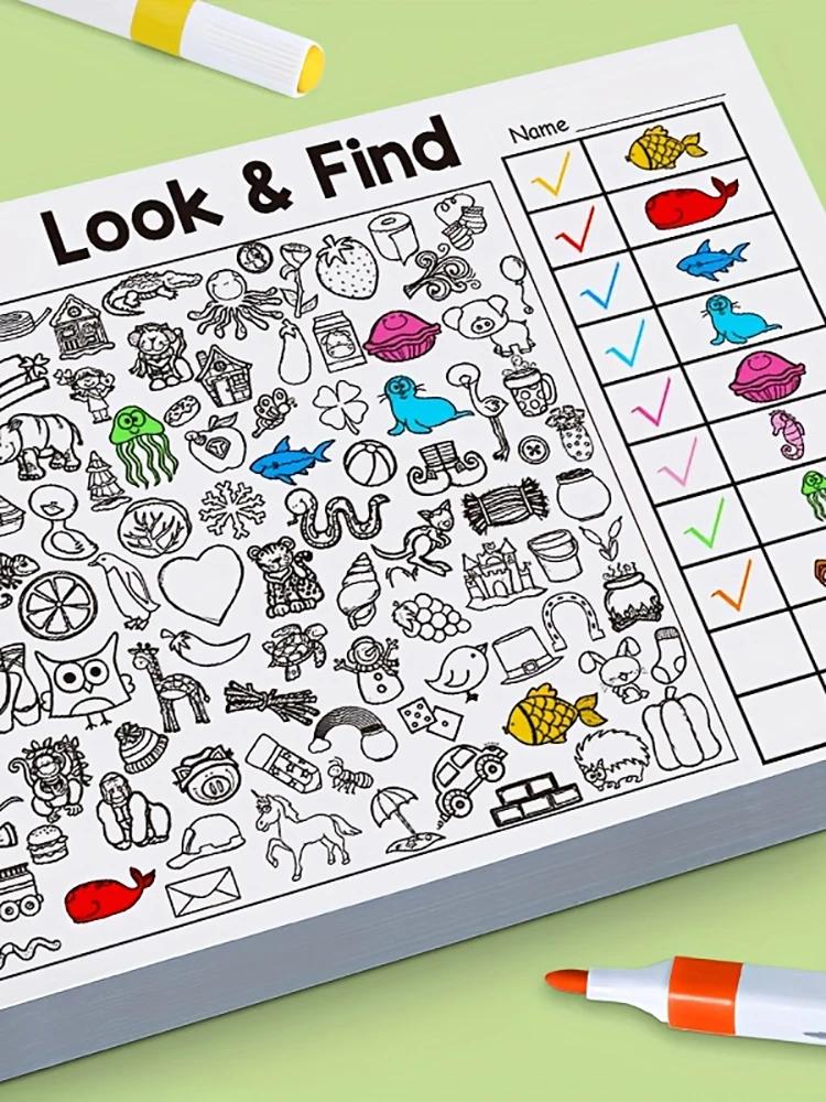 Livre interactif d'objets et de coloriage cachés pour-éducation avec des activités de recherche, d'a