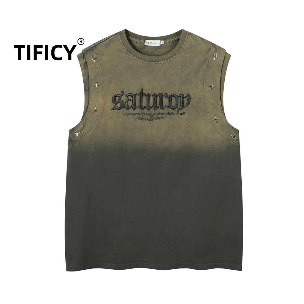 T-shirts d'été débardeurs hommes faux deux rue américaine rétro marque à la mode lourd lavé pur coto