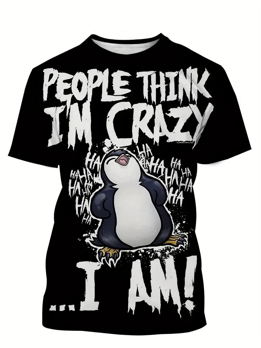 T-shirt d'été pour hommes, pingouin fou, nouvelle impression numérique, mode 3D, manches courtes, st
